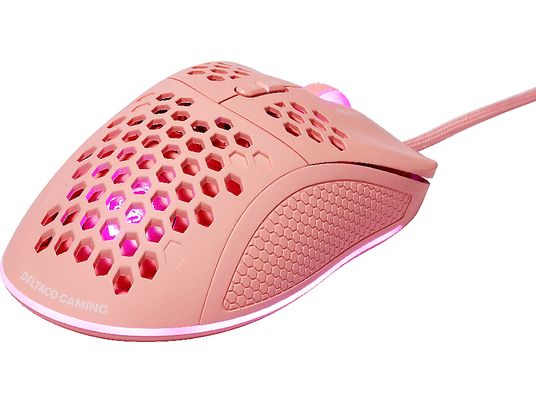 DELTACO Lightweight - Gaming Maus, Kabelgebunden, Optisch mit Laserdioden, 6400 dpi, Pink