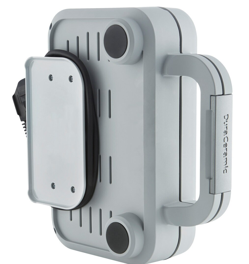 Jasnoszara podstawa urządzenia DuraCeramic z uchwytem i panelem bocznym.