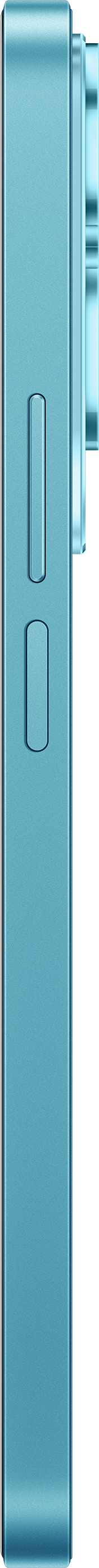 Türkiz telefon oldalsó nézete, gombokkal. Fekete háttér.