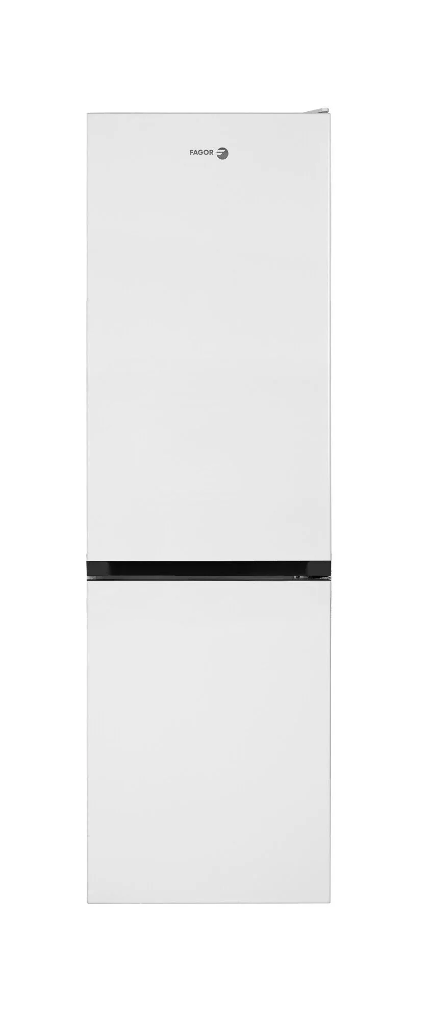Frigorífico Fagor blanco con dos puertas, línea negra.