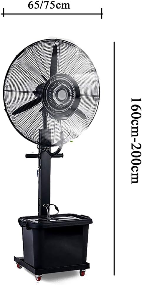 Ipari párásító ventilátor. Fekete, víztartállyal és állítható magassággal. 160-200 cm magas.
