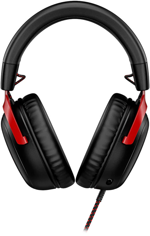 Zwarte en rode over-ear hoofdtelefoon, met een rode kabel.