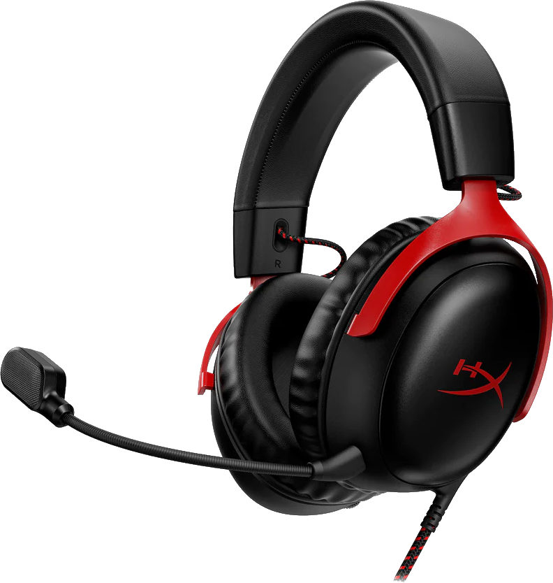 Zwarte en rode HyperX Cloud II gaming headset. De headset heeft een microfoon bevestigd.
