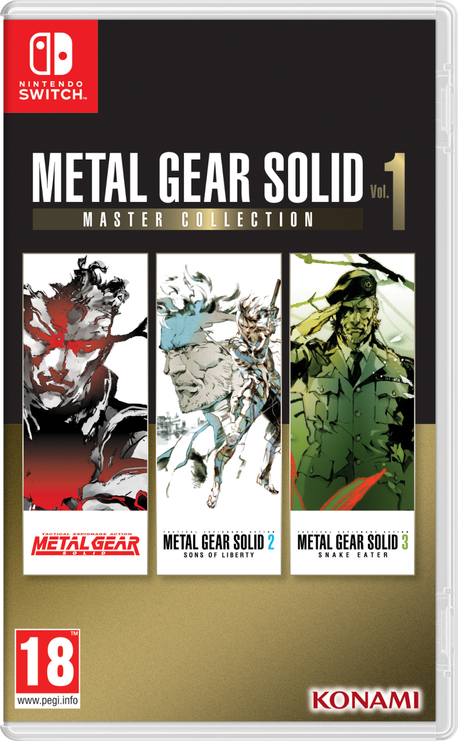 Metal Gear Solid Vol. 1 game voor Nintendo Switch, met box art met karakterillustraties.