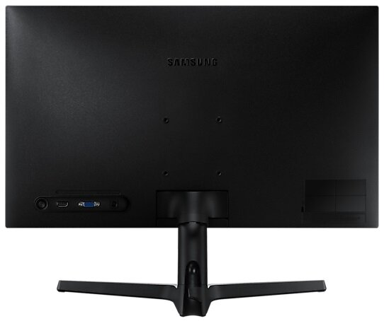 Widok z tyłu czarnego monitora Samsung. Widoczne porty i podstawka.