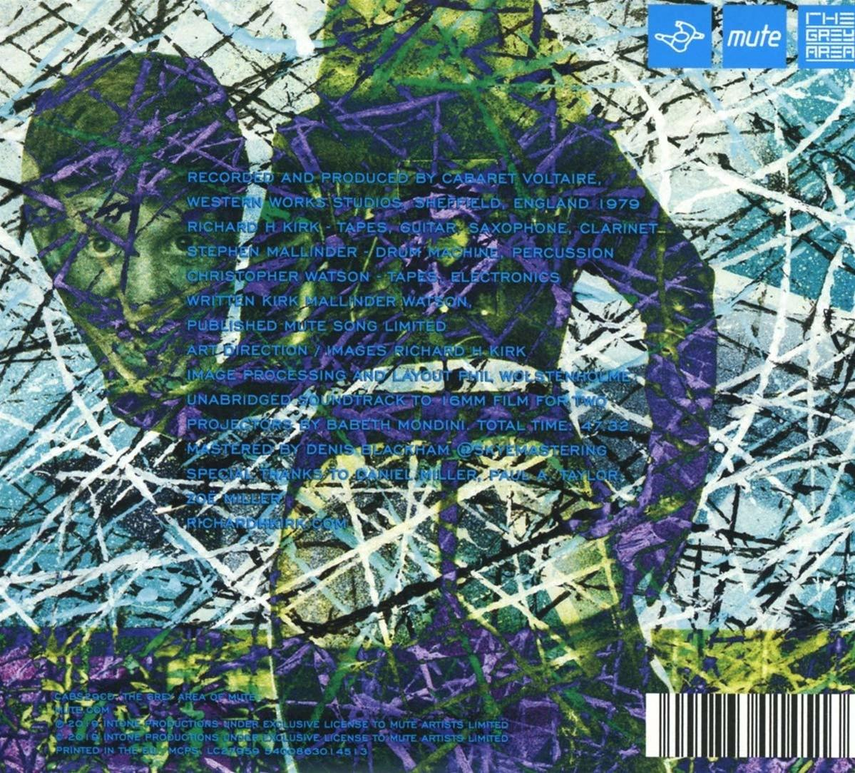 Album borító absztrakt művészettel. Szöveg: The Grey Area, Cabaret Voltaire, Mute Records.