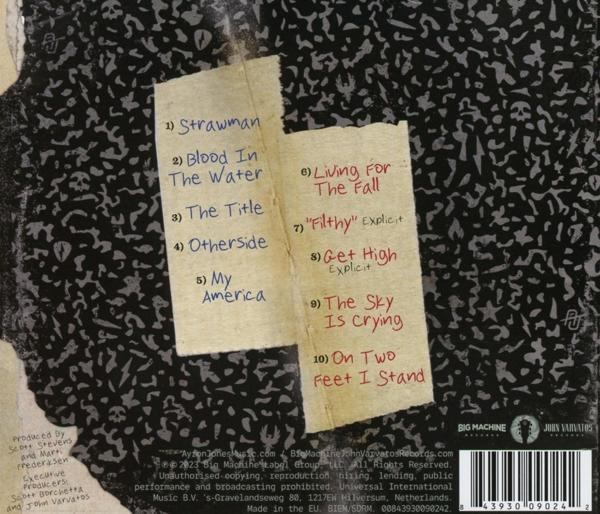 Rückseite einer CD-Hülle mit Songtiteln in einer Liste. Big Machine und John Varvatos Records Logos.