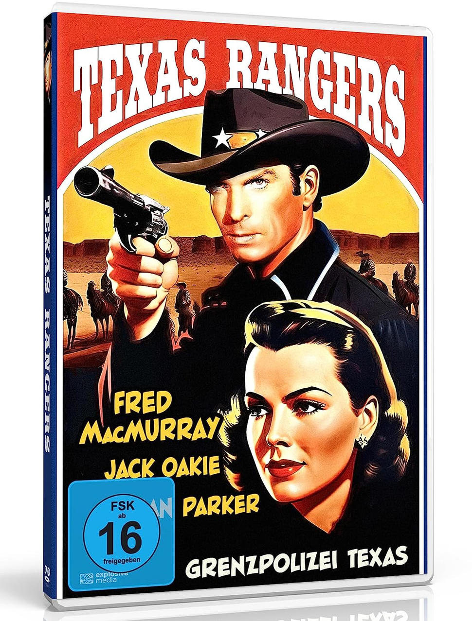 DVD-Cover des Films 'Texas Rangers'. Zeigt zwei Personen, einen Cowboy und eine Frau.