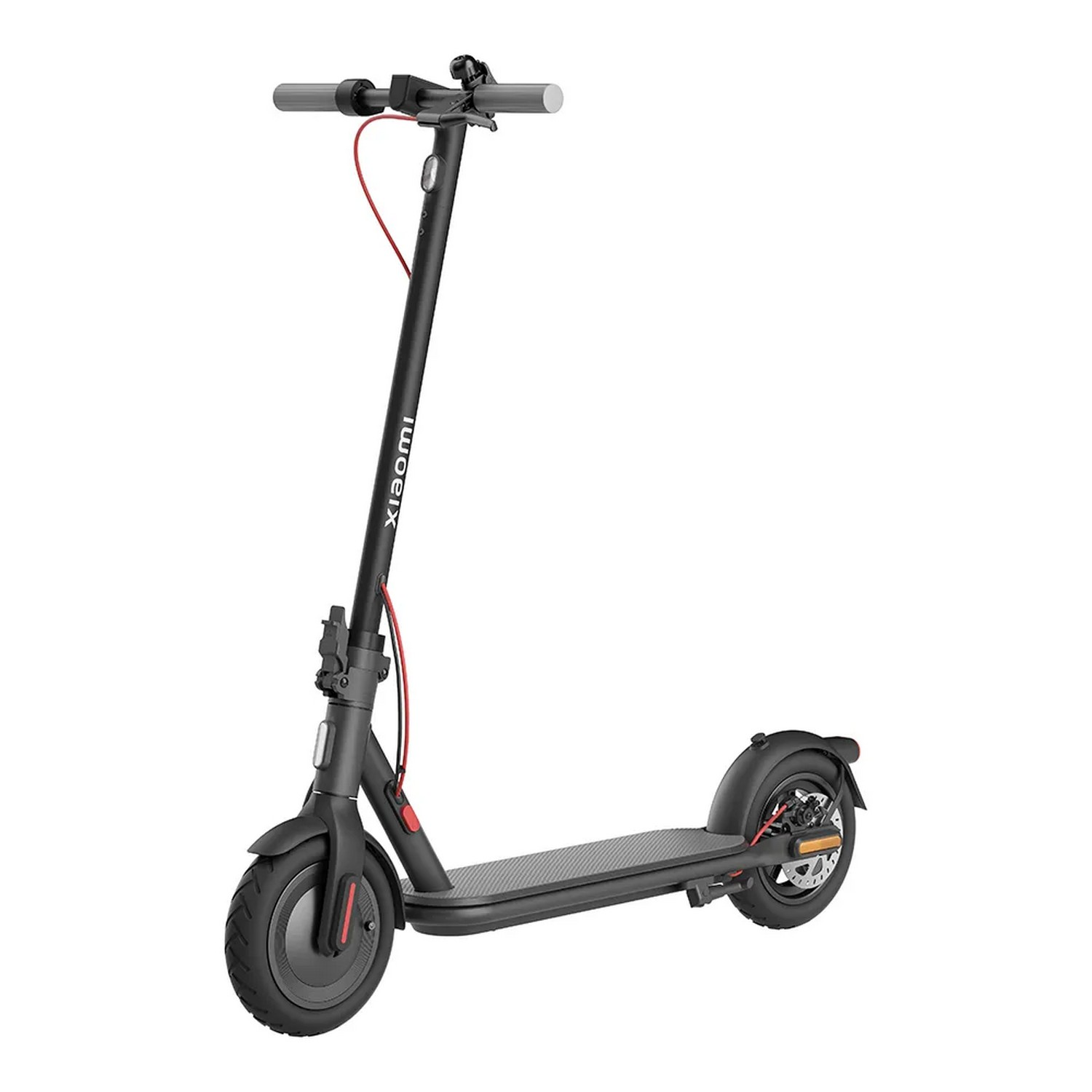 Trottinette électrique Xiaomi noire, vue latérale, isolée sur blanc.