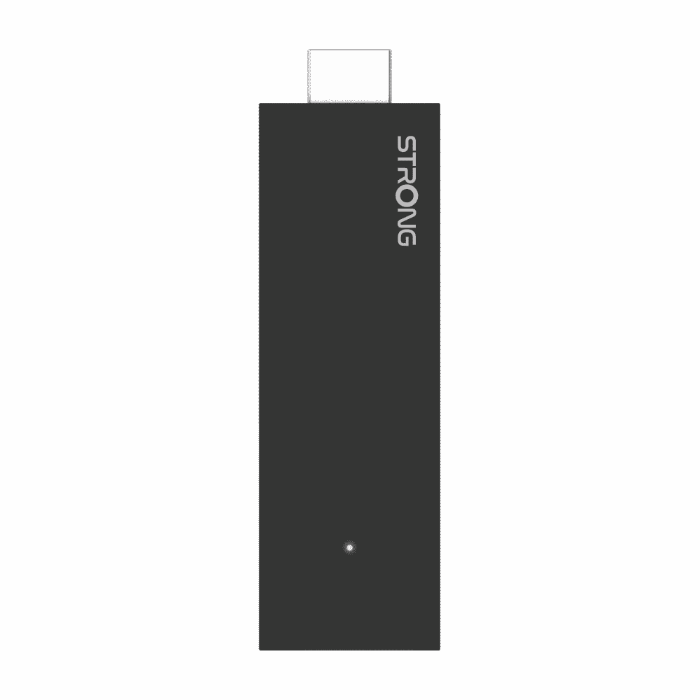 Schwarzer und grauer USB-Stick mit dem Wort STRONG in Weiß. Hellgrauer Hintergrund.
