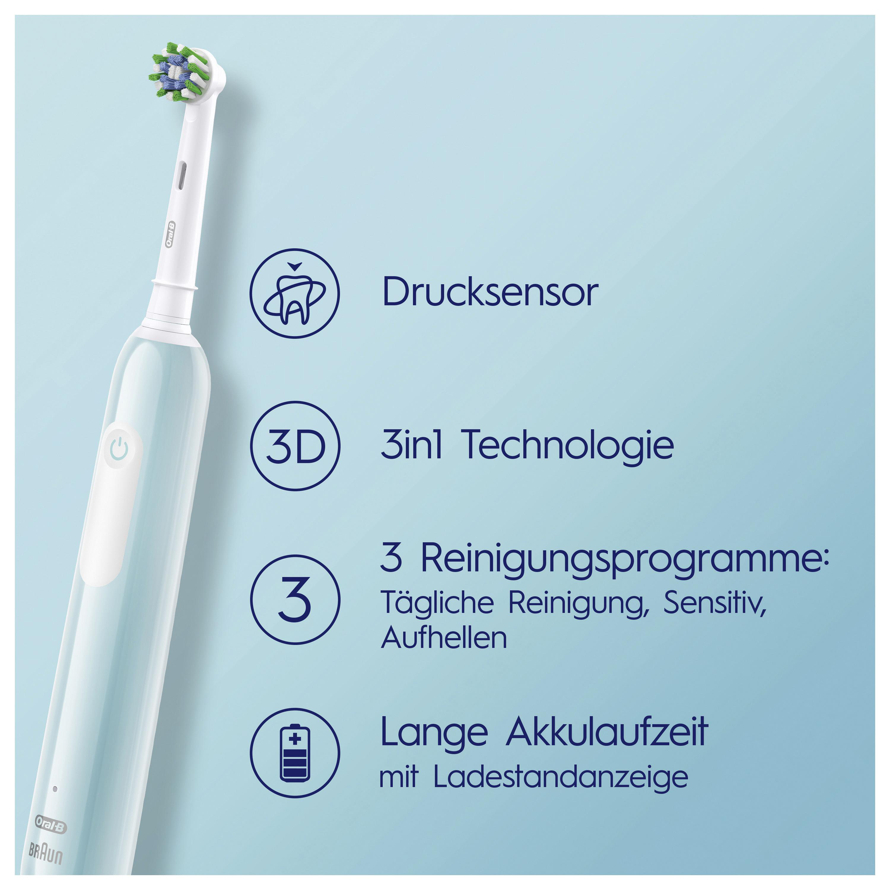 Eine elektrische Zahnbürste mit in Textblasen beschriebenen Funktionen.