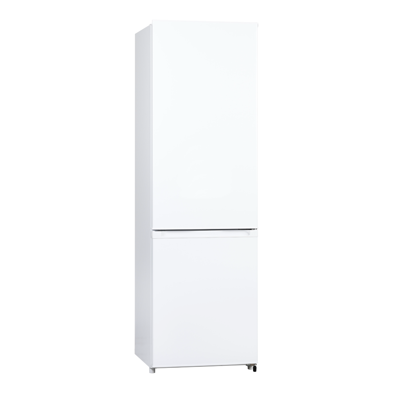 A tall, white refrigerator with two doors, set against a dark background.