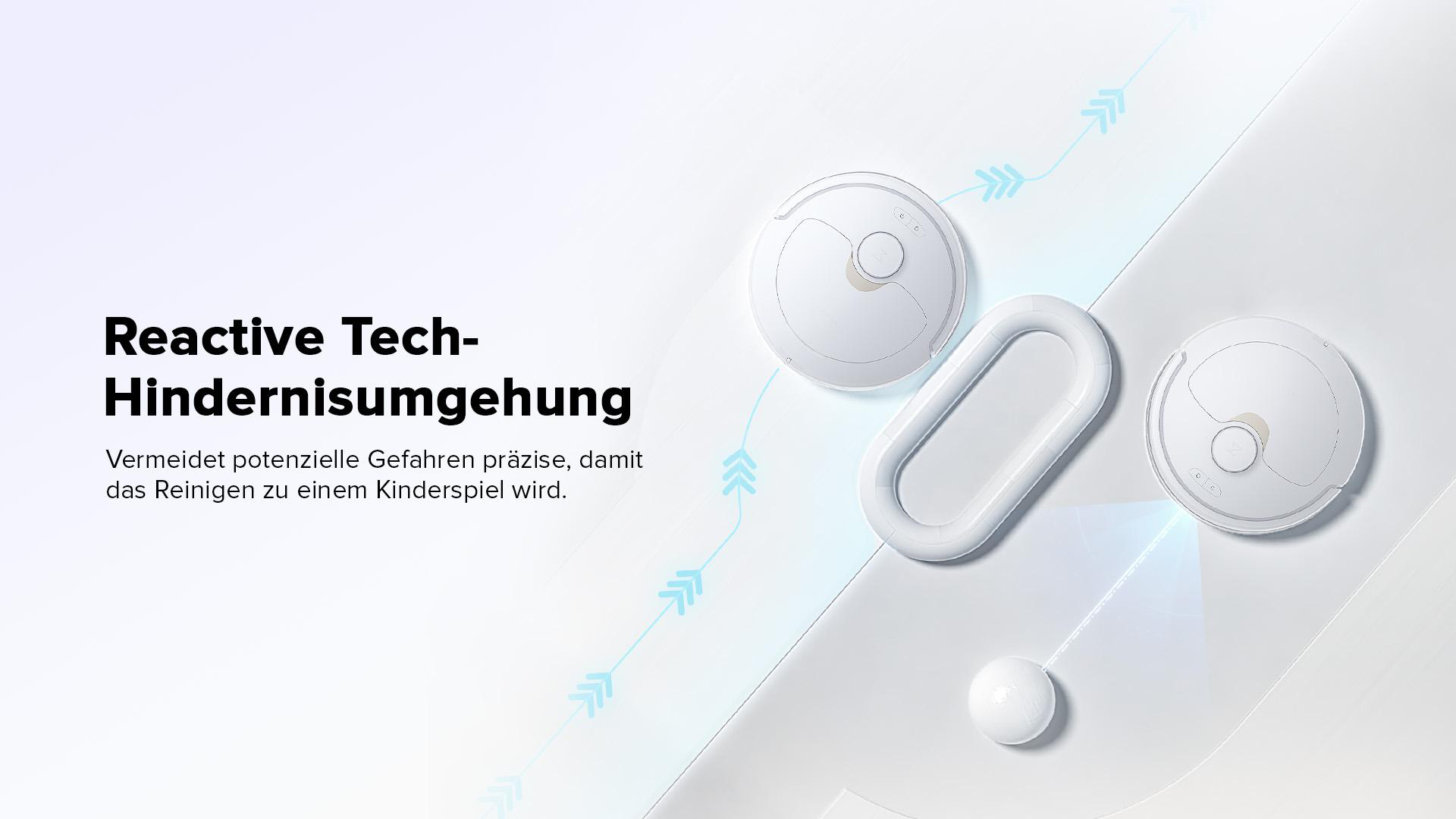 Roboter-Staubsauger mit Text über Hindernisvermeidung.
