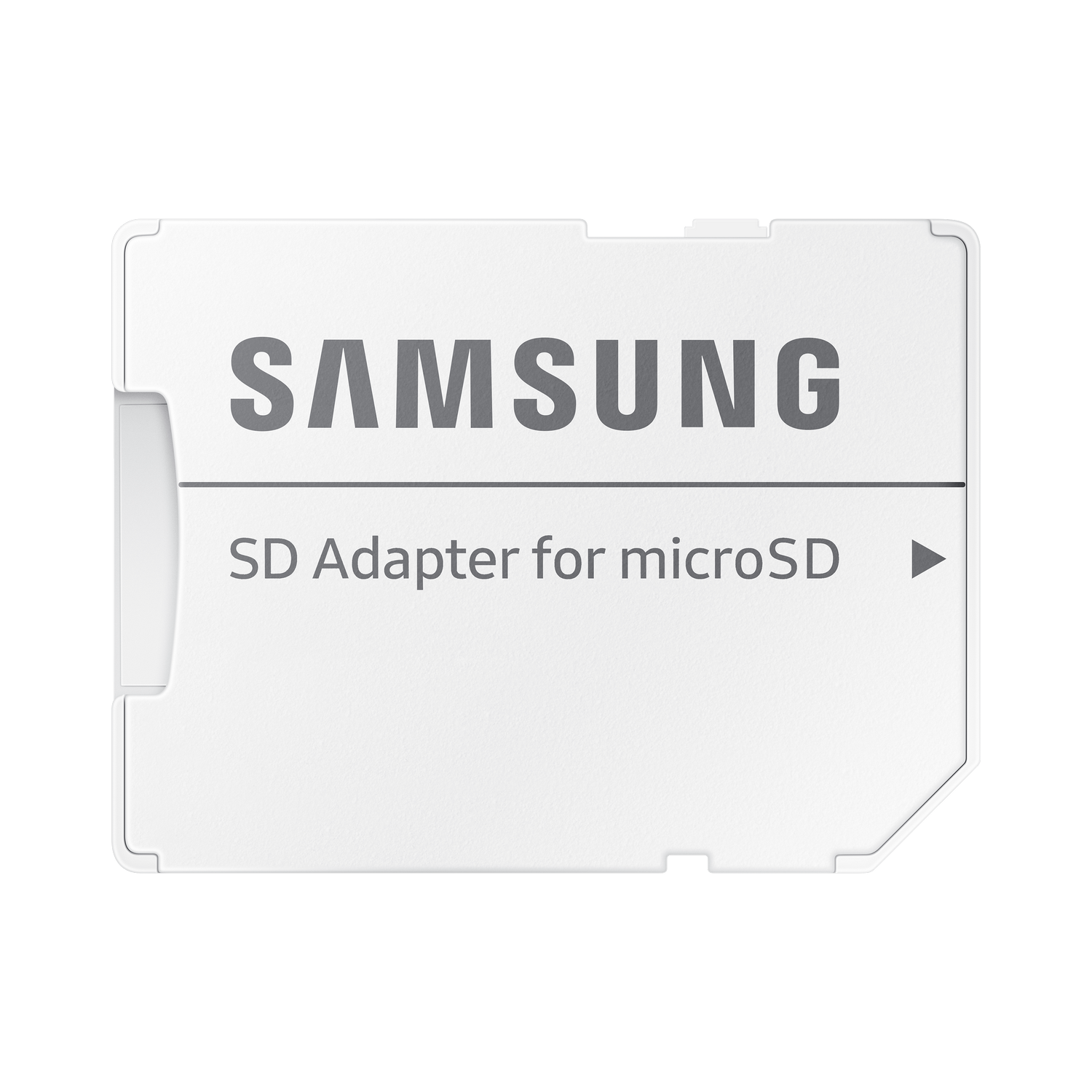 White SD card adapter for microSD. The brand name SAMSUNG is visible.