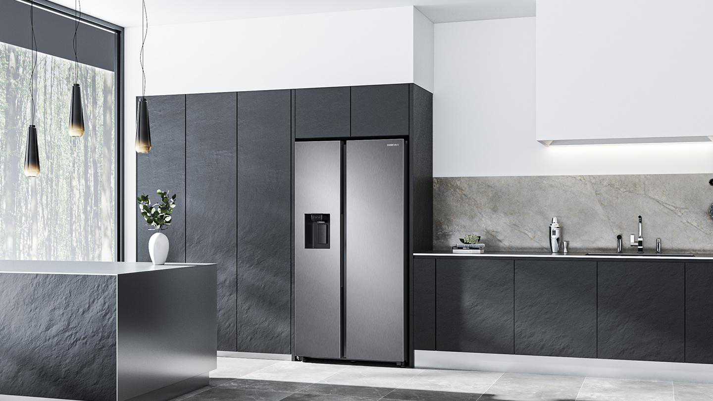 SAMSUNG RS68CG882EB1EF Side by Side, Kühl- und Gefrierkombination (634 l, E, 1780 mm hoch, No Frost (verminderte Eisbildung), Premium Black)
