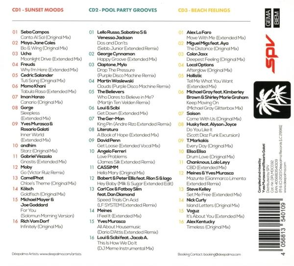 CD-Cover mit drei Abschnitten von Musiktiteln. Jeder Abschnitt hat mehrere Songnamen.
