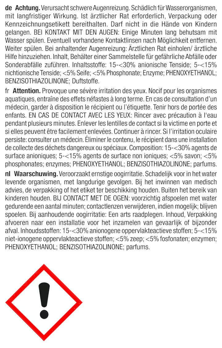 Warnschild und Text in mehreren Sprachen.