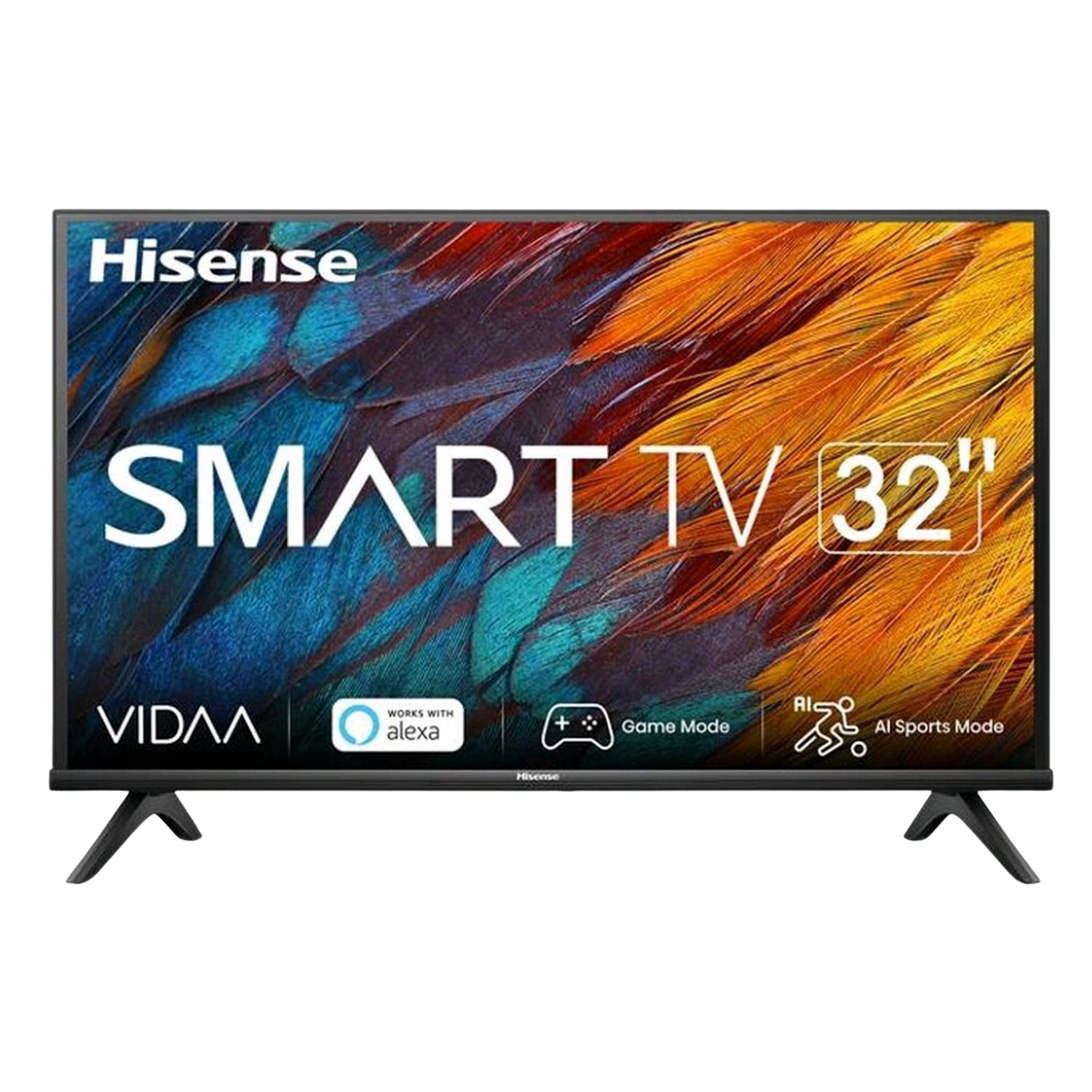 Une Smart TV Hisense affichant une image colorée, avec les logos 'VIDAA' et 'Alexa'.