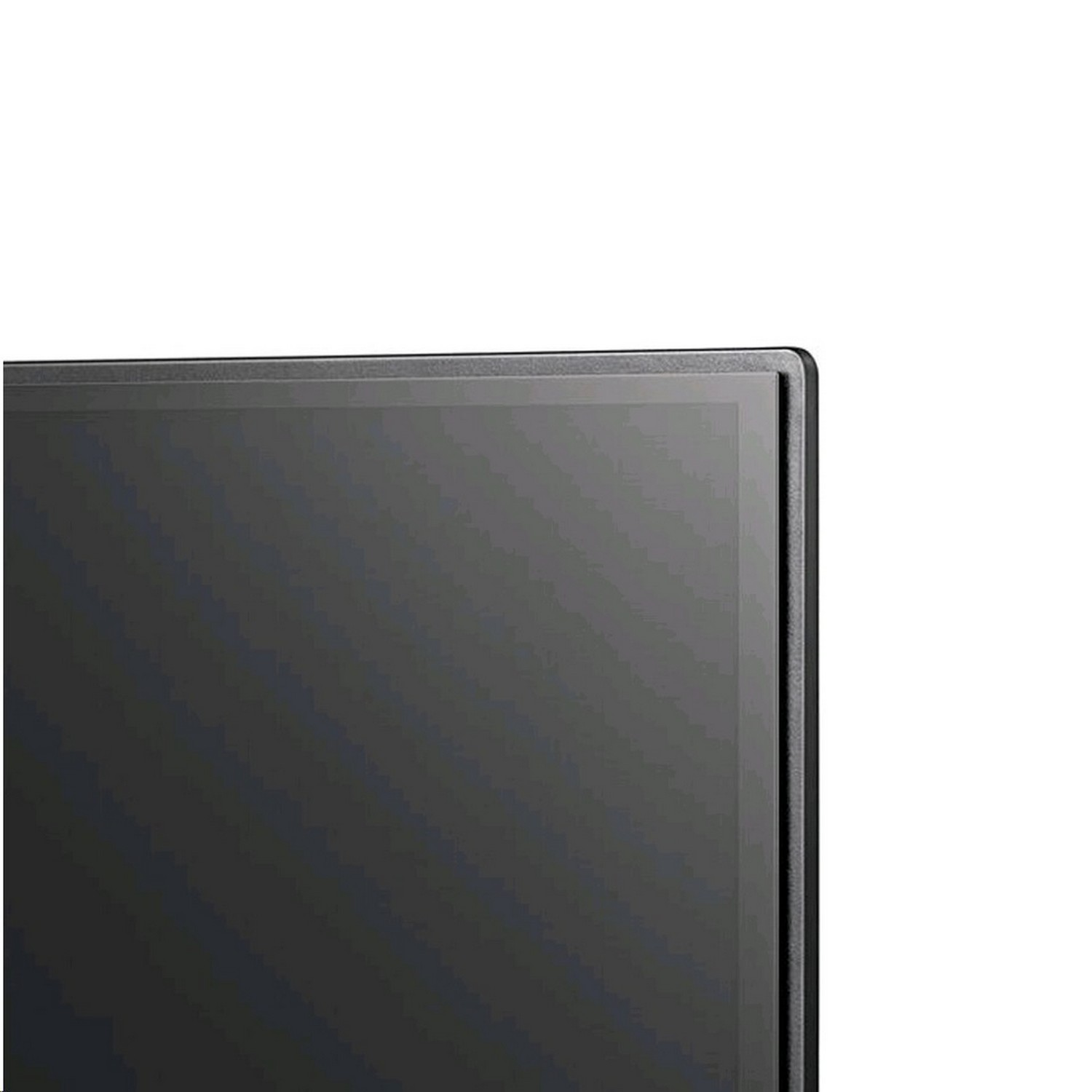Écran de télévision, lunette noire et fond blanc.