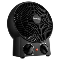 Fekete ventilátoros hősugárzó, állítható hőmérséklet-szabályozással.