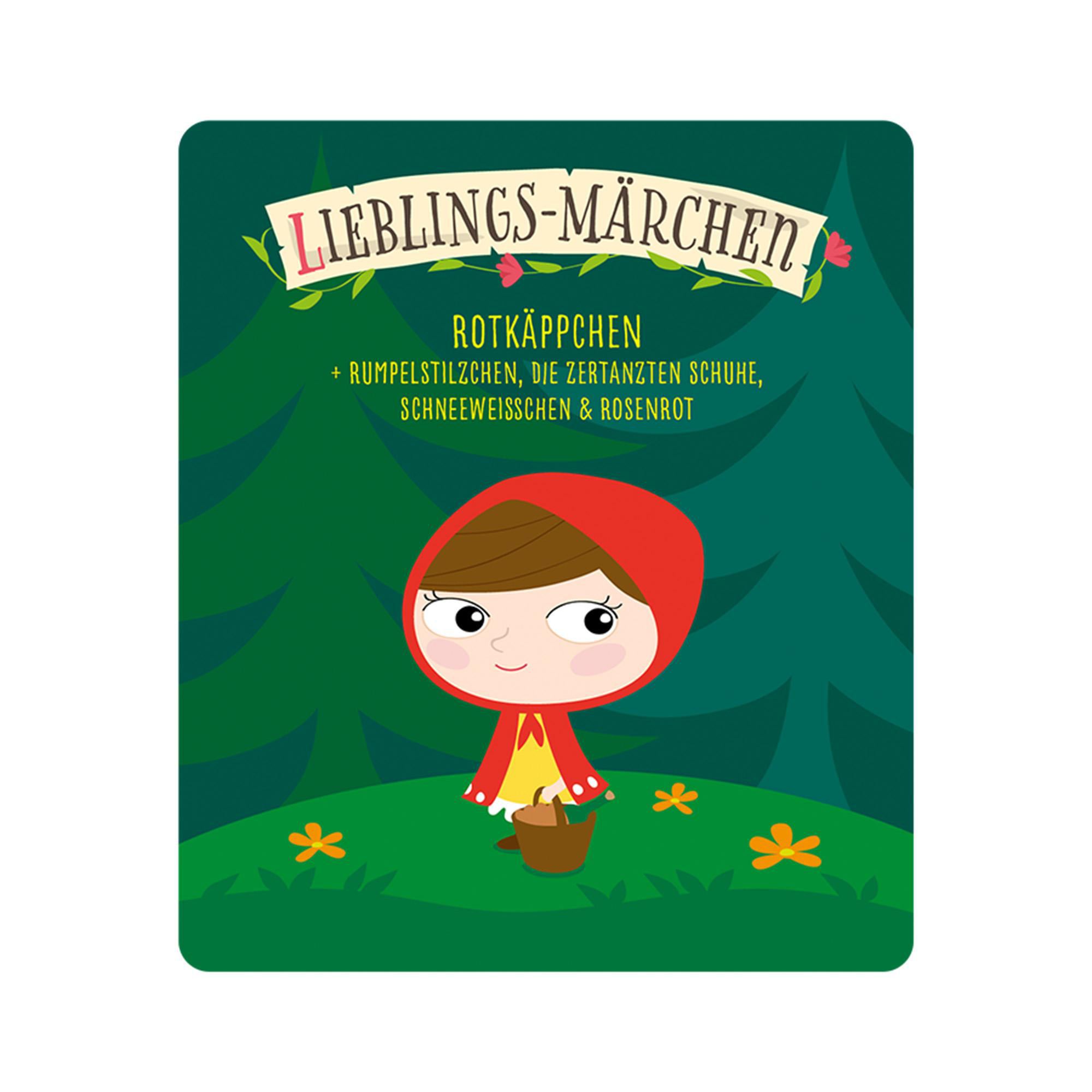 Kinderbuchcover mit Rotkäppchen und Text auf Deutsch.