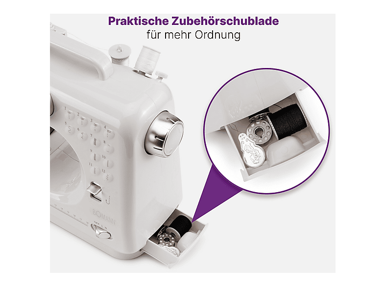 Bomann NM 6063 CB Nähmaschine, 12-Stiche, Weiß Nähmaschine (7,2 Watt, Weiß) — Foto 5 von 5