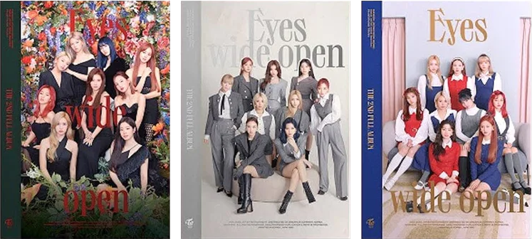 Három album borítója: 'Eyes Wide Open' és a 'The 2nd Album' két változata. Mindegyik női csoportot ábrázol.