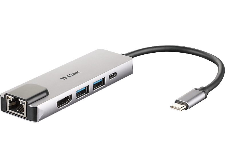 Hub - D-Link DUB-M520, 5 en 1 con HDMI/Ethernet/USB 3.0 y suministro eléctrico, Gbps, Plata