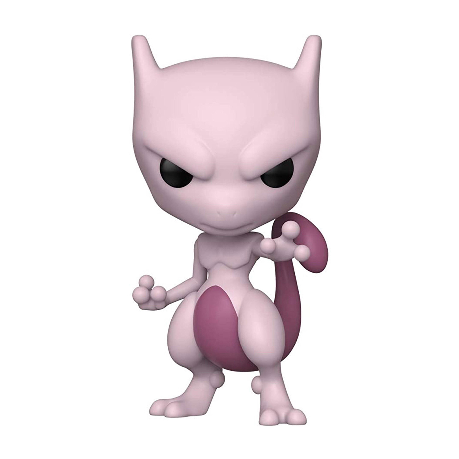 Figura di Mewtwo. Un Pokémon viola con un'espressione severa e una lunga coda.
