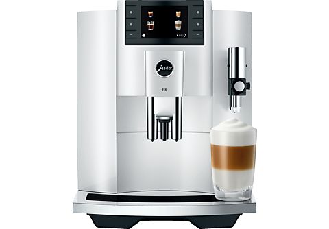 JURA E8 (EC) Kaffeevollautomat (Piano White, Professional Aroma Grinder, 15 bar, externer Milchbehälter)