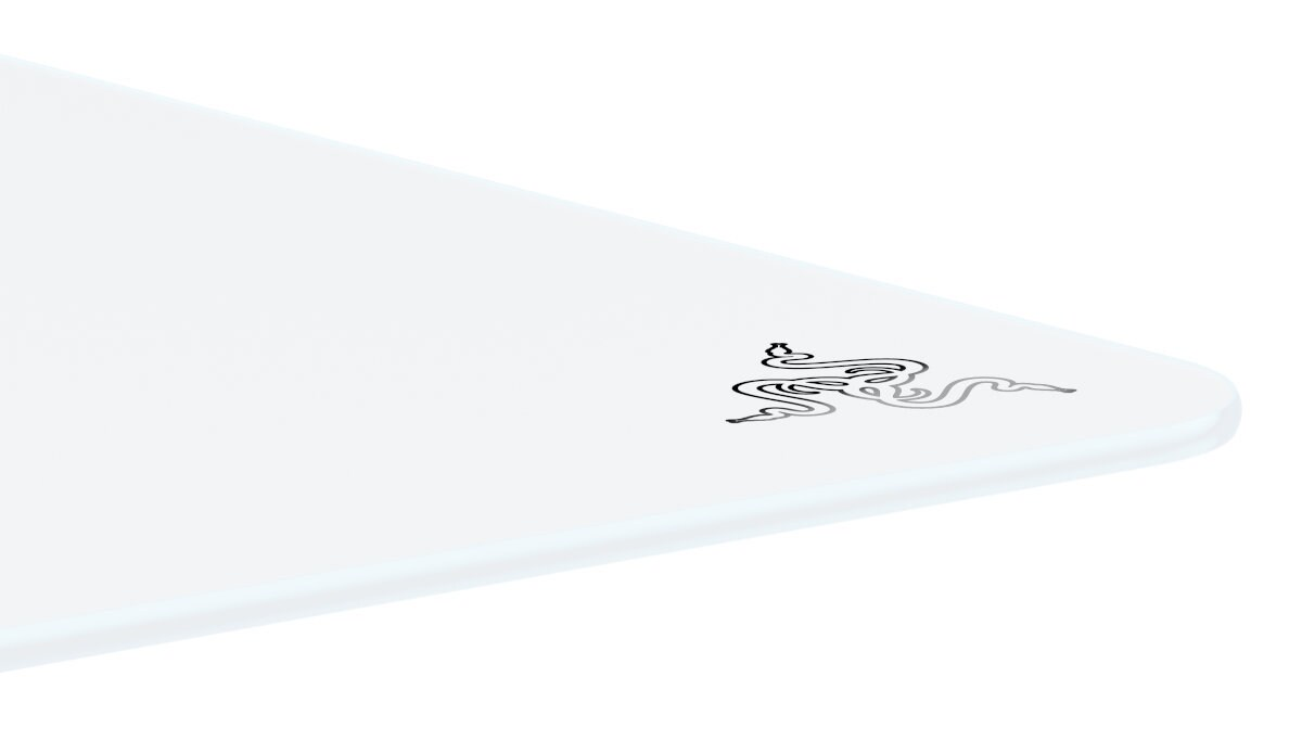 Biała podkładka pod mysz Razer z logo Razer w rogu, na białym tle.