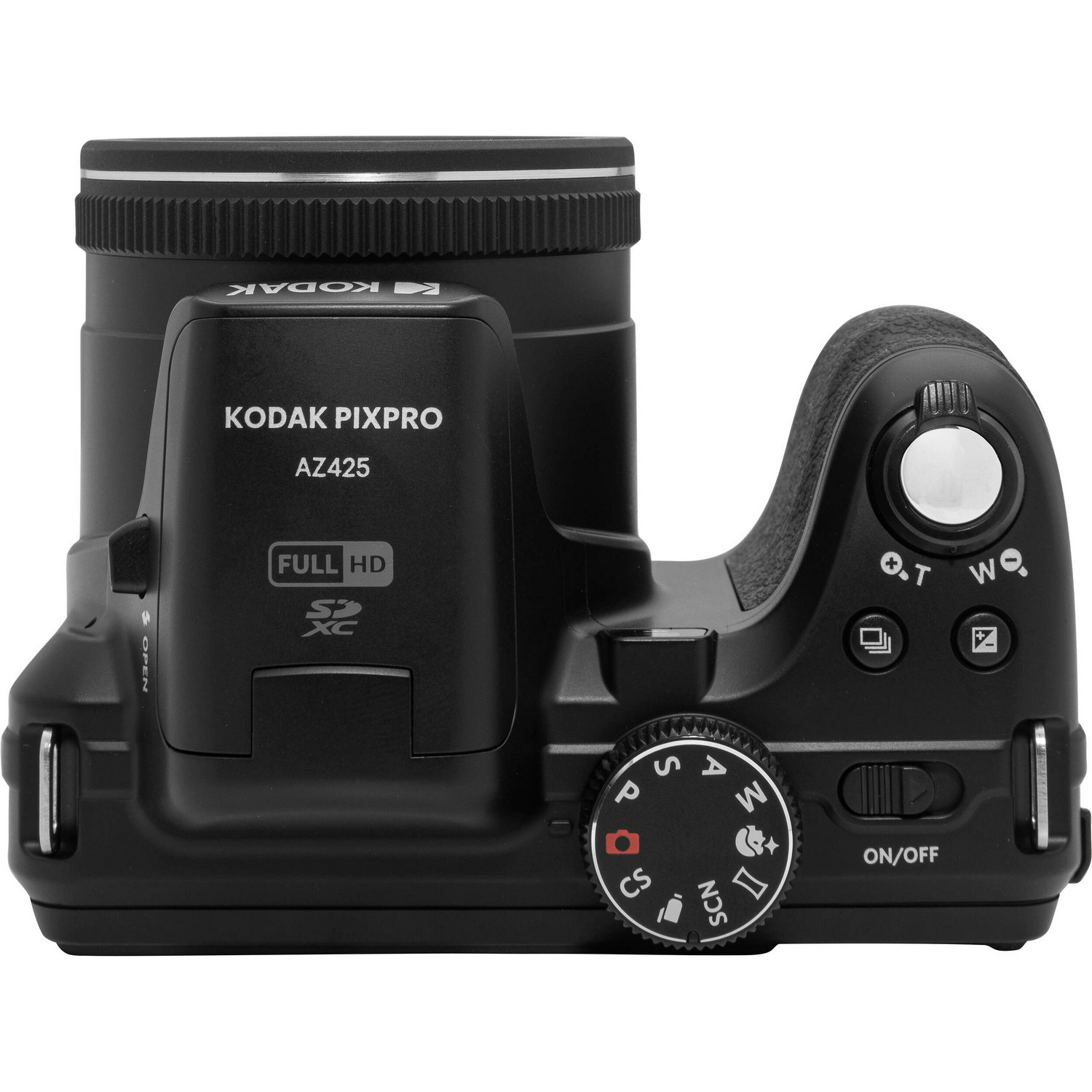 Black camera with buttons and a lens on top.