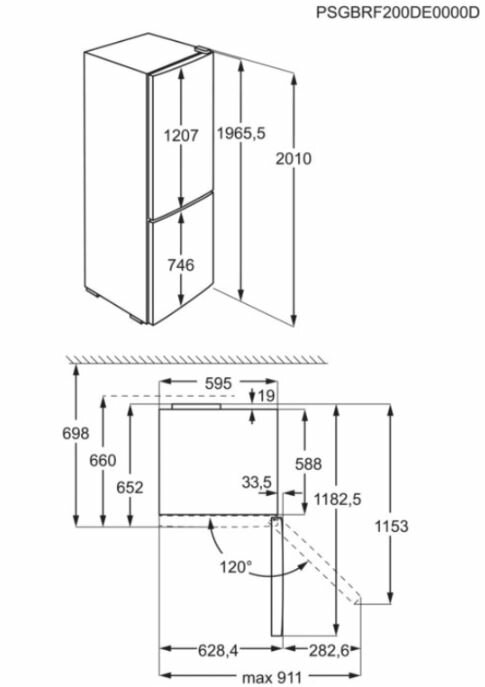 Srebrna lodówka z dwiema drzwiami, wyświetlaczem cyfrowym i uchwytem na dolnych drzwiach.