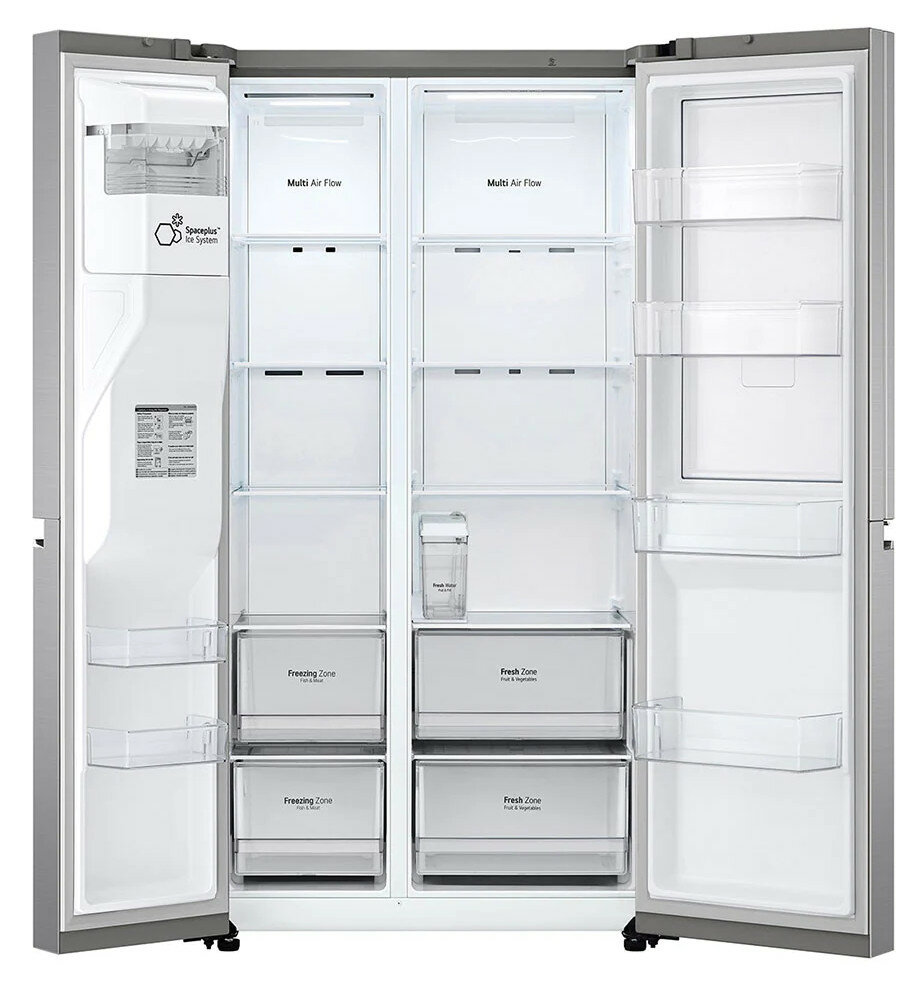 Lodówka z otwartymi drzwiami, wypełniona jedzeniem.