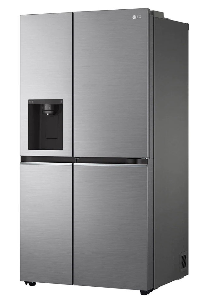 Lodówka LG ze stali nierdzewnej side-by-side. Posiada dozownik wody i lodu. Elegancki, nowoczesny design.