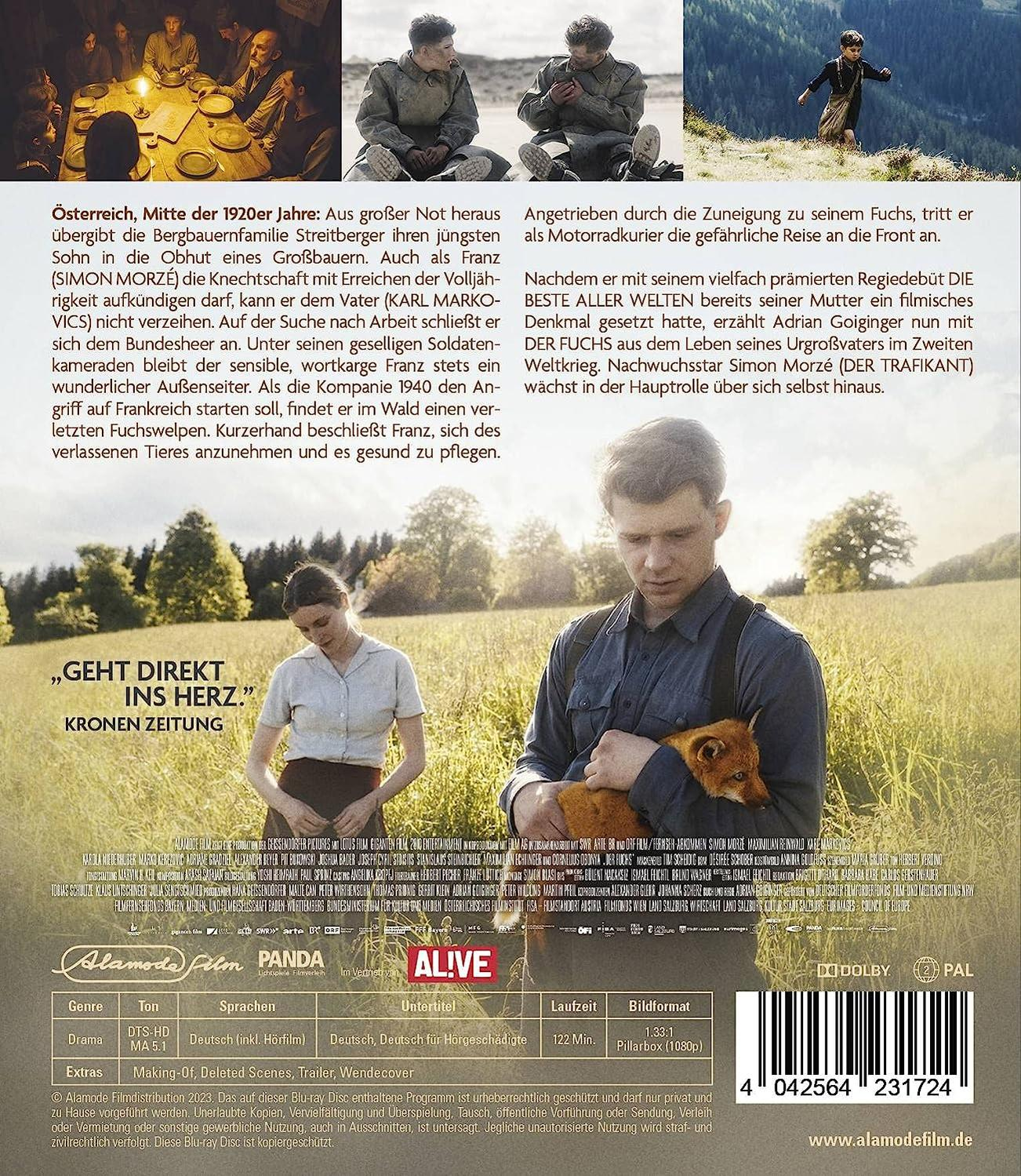 Filmcover mit Personen und einem Fuchs. Text auf Deutsch. ALIVE-Logo unten.