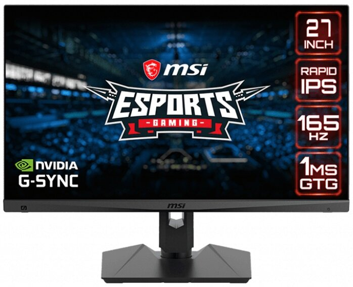 Monitor MSI Esports gaming. Czarny, 27 cali, Rapid IPS, 165Hz, 1ms GTG i G-SYNC.