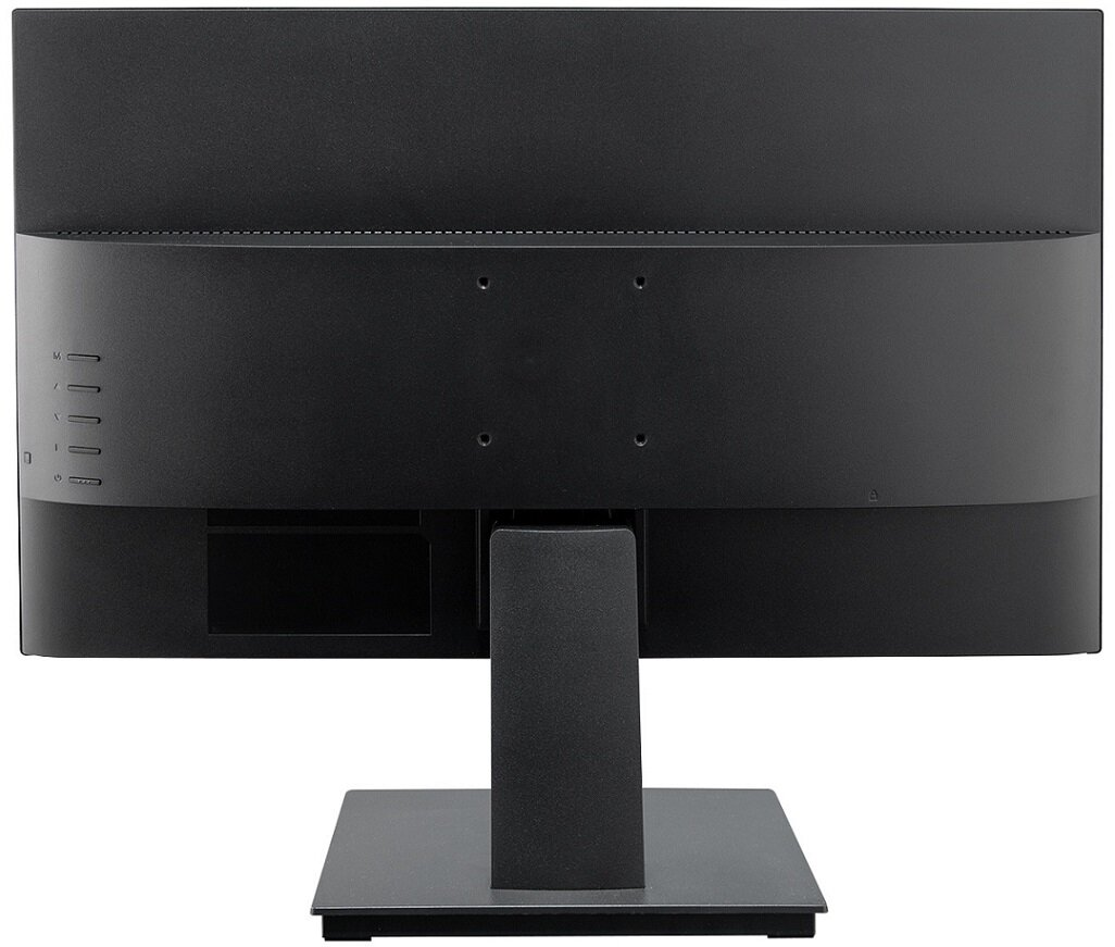 Widok z tyłu czarnego monitora komputera ze stojakiem. Ciemne tło, pokazujące porty.