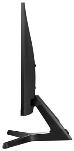 Czarny monitor z boku, ukazujący smukły profil i podstawę. Widoczne logo Samsung.