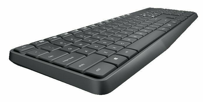 Czarna klawiatura z klawiszami oznaczonymi literami i symbolami.