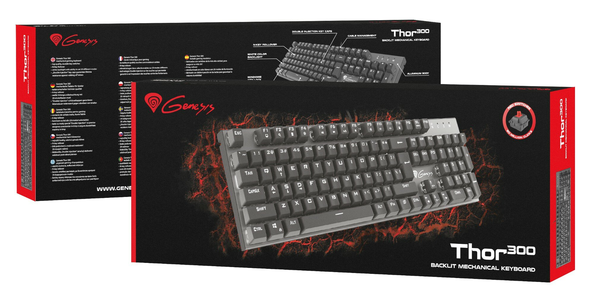 Klawiatura dla graczy GENESIS Thor 300 Czerwone przełączniki/Białe podświetlenie