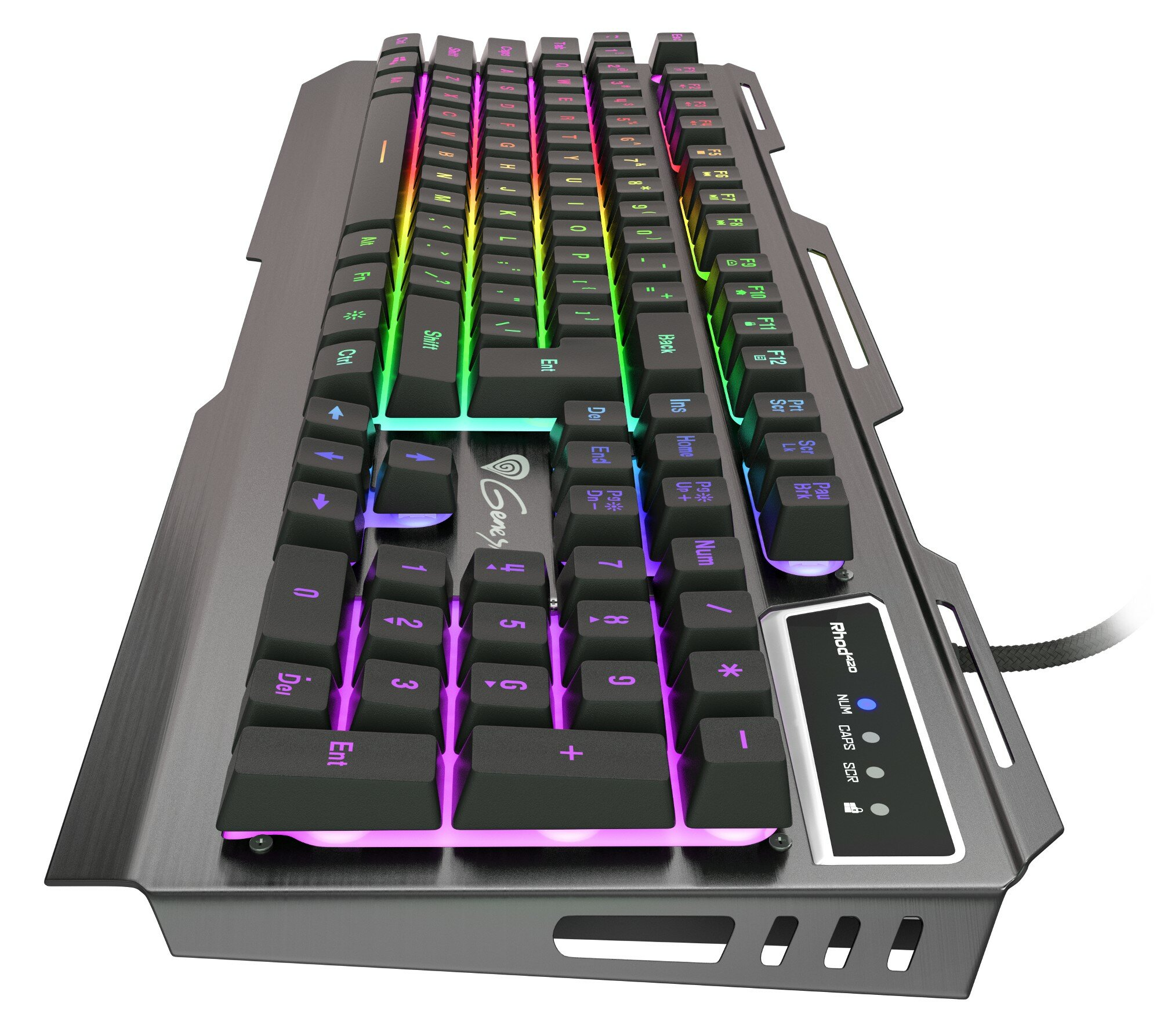 Czarna mysz do gier Logitech z kółkiem przewijania i niebieskim światłem.