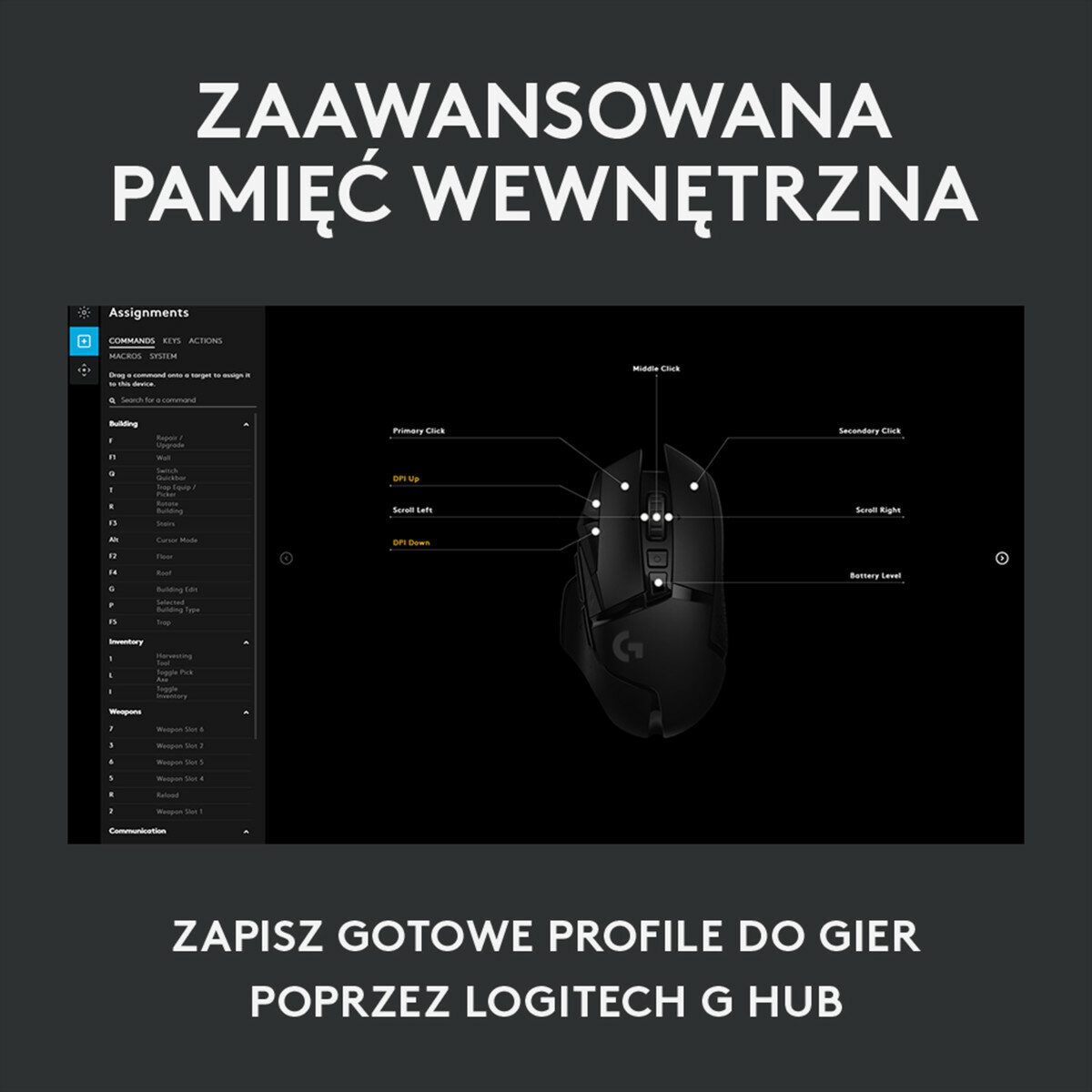 Czarna mysz z podstawą ładującą i logo powerplay.