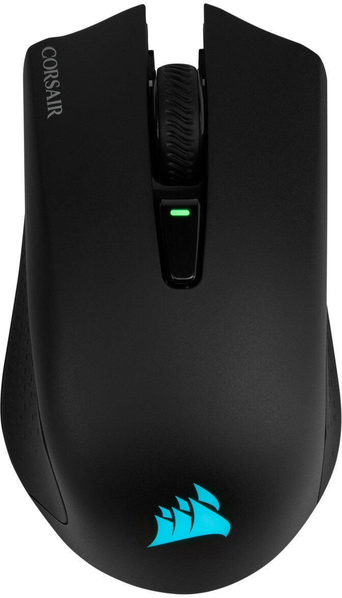 Czarna mysz gamingowa z czerwonym przyciskiem i kablem.