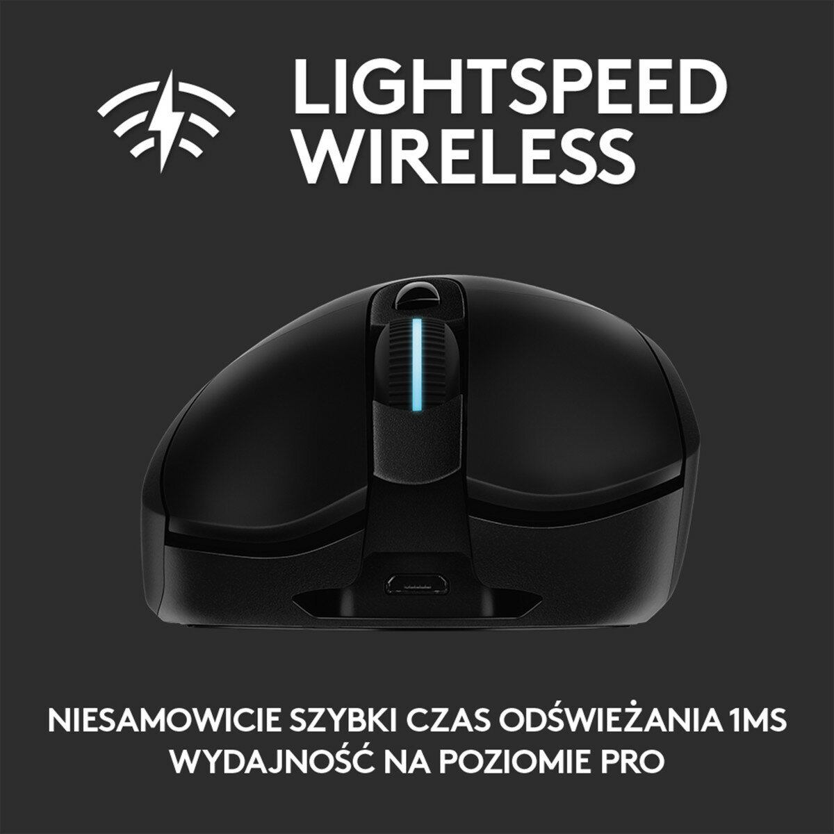 Czarna mysz gamingowa z LIGHTSPEED WIRELESS i czasem reakcji 1ms.