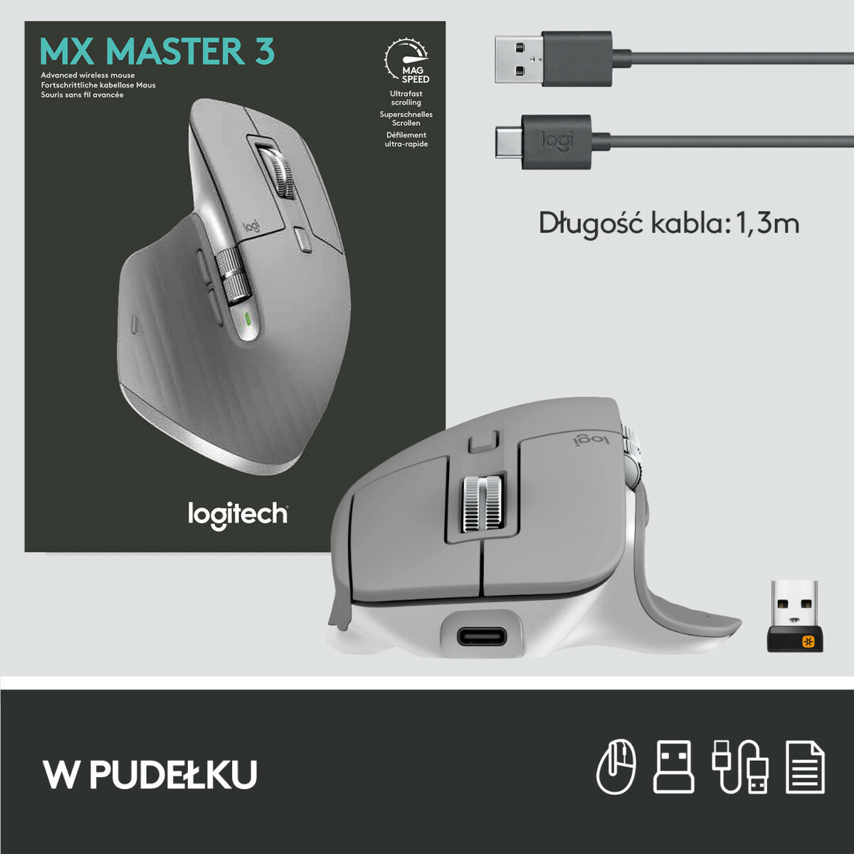 Mysz bezprzewodowa LOGITECH MX Master 3 Szary 910-005695