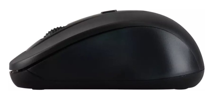 Czarna mysz z profilu. Pokazuje kształt i kółko przewijania.