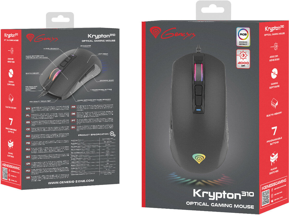 Mysz przewodowa GENESIS Krypton 310 Czarno-szary NMG-1733