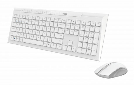 Biały zestaw klawiatura i mysz na białym tle.