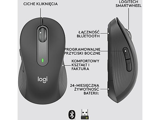 Mysz bezprzewodowa LOGITECH Signature M650 (Średni) Grafitowy 910-006253